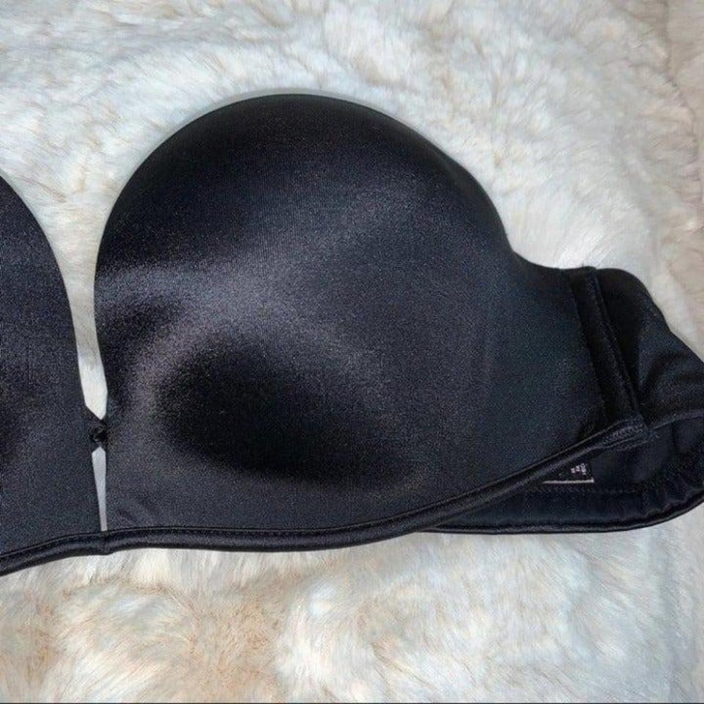 Strapless Bombshell Bra 32b Black Solid Satin Sup… - image 4